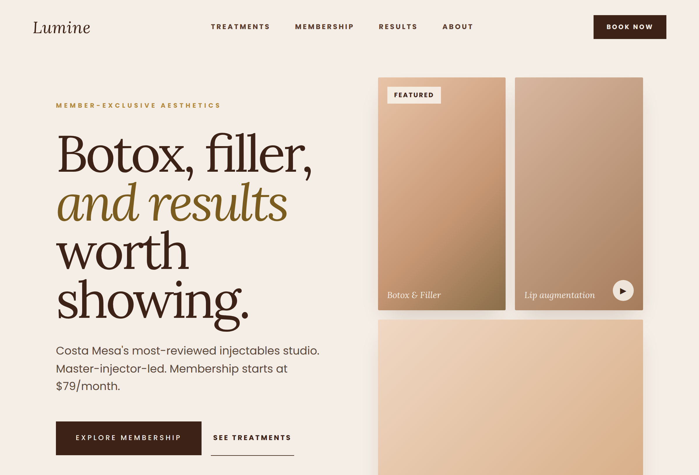 Example homepage for a Costa Mesa med-spa
